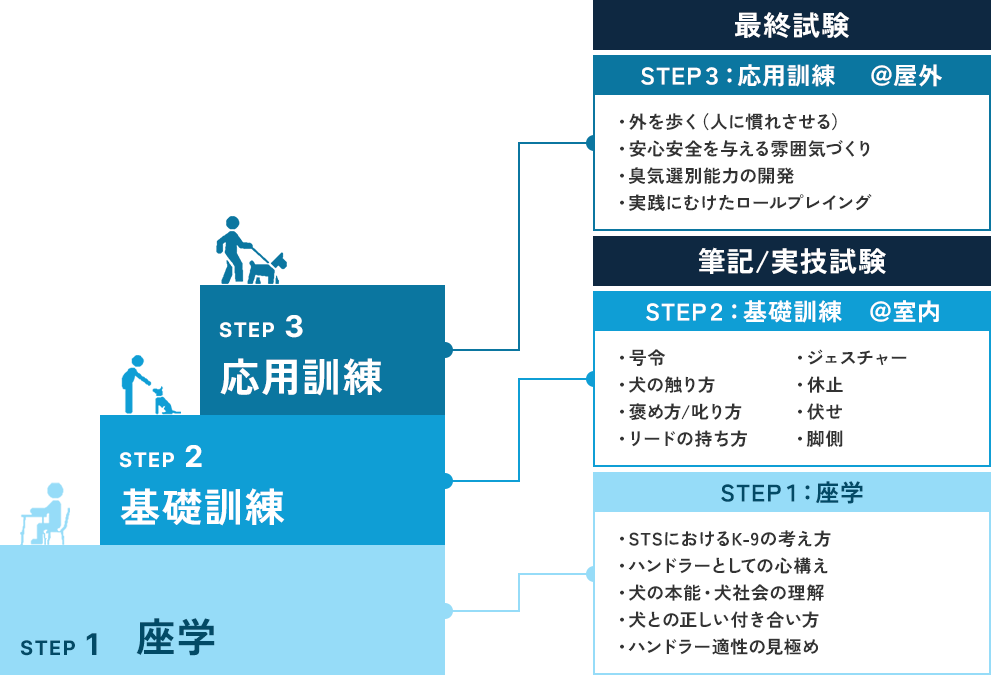 K-9/ハンドラー育成カリキュラムの流れ